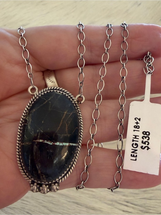 SouthWestArtisans Jewelry - ❤️ Premium Black Jack Turquoise Lightning Brushed Sterling 925 ADJ Necklace 16g